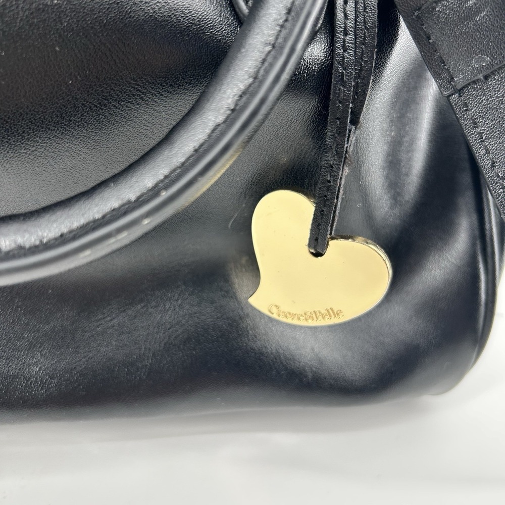 CUORE & PELLE Celeste Leather Dr. Style Satchel Black & Gold - Picture 3 of 15